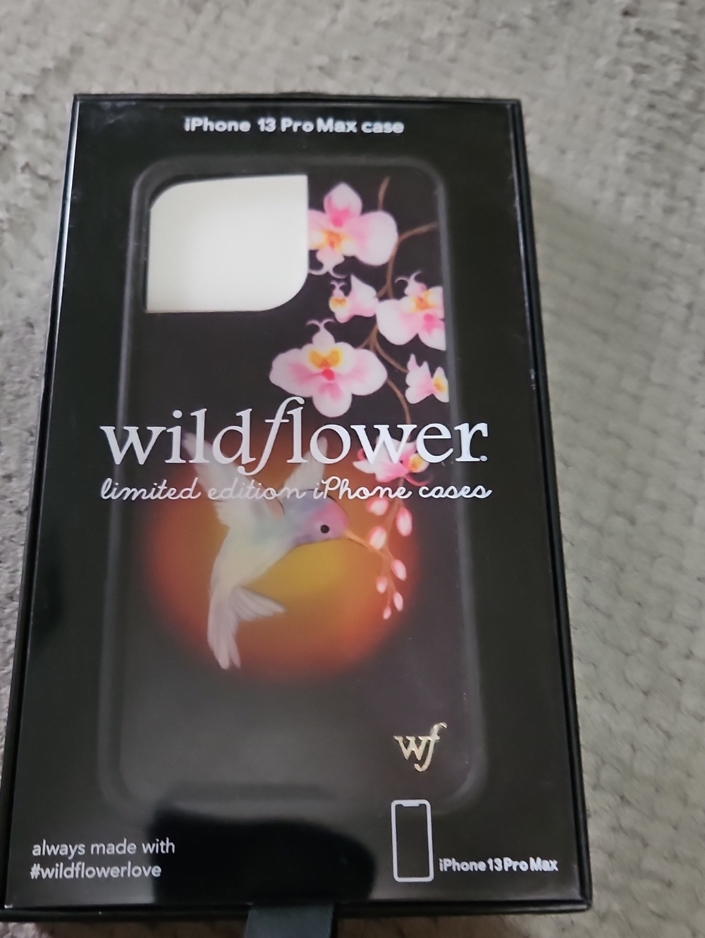 Wildflowers Black iPhone 13 Pro Max Case with Pink Floral & Hummingbird Art